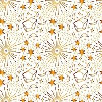 Celestial seamless pattern. Diverse pattern with golden texture of shining stars and crystals surrounded by cosmic dust. Vector stock illustration isolated on white background.