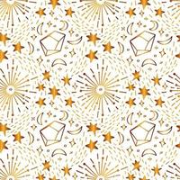 Celestial seamless pattern. Diverse pattern with golden texture of shining stars and crystals surrounded by cosmic dust. Vector stock illustration isolated on white background.