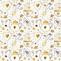 patrón impecable con elementos mágicos dorados. patrón dorado de varias figuras y formas celestiales vector