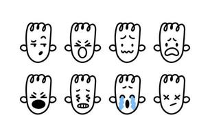 Collection of emotional doodle faces. Set of black on white emoji. Various feelings and emotions of anger, resentment, and tears. Vector illustration of doodle icons isolated on white background.