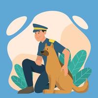 el policia con el perro guardián vector