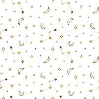 Seamless pattern with golden crescents and stars. The golden pattern of constellations and other hand-drawn celestial elements. vector