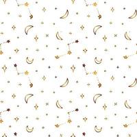 Seamless pattern with golden crescents and stars. The golden pattern of constellations and other hand-drawn celestial elements. vector