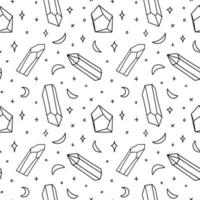 Seamless pattern with gem. Airy gold pattern with semiprecious stones and crescents. vector