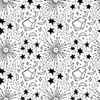 Seamless pattern with flowing constellations and gems. Celestial decoration with elements of stars and crescents. vector