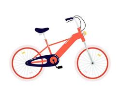 Red two-wheeled bicycle. Bright cartoon bicycle with hand brake and headlight. Transport vehicle illustration vector isolated on white background.