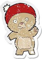 retro distressed sticker of a cute cartoon teddy bear vector