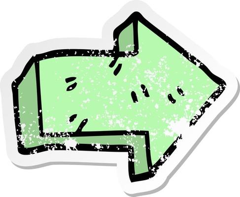 distressed sticker of a cartoon pointing arrow