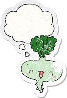 cartoon turnip and thought bubble as a distressed worn sticker vector