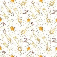 Golden seamless pattern with shooting stars. Comets flying chaotically down shining in space. vector