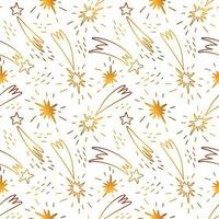 Golden seamless pattern with shooting stars. Comets flying chaotically down shining in space. vector