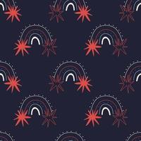 Minimalistic rainbow seamless pattern with stars. Rainbow star pattern of dotted and flat lines with red star. vector