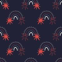 Minimalistic rainbow seamless pattern with stars. Rainbow star pattern of dotted and flat lines with red star. vector