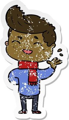 distressed sticker of a cartoon man laughing