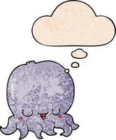 cartoon jellyfish and thought bubble in grunge texture pattern style vector