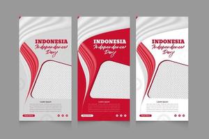 día de la independencia de indonesia con ondear banderas en 3d y diseño de plantilla de banner web vertical vector