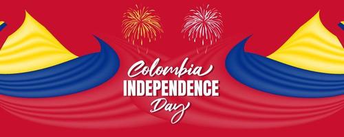 día de la independencia de colombia con bandera de colombia ondeando y diseño de fondo de color rojo vector