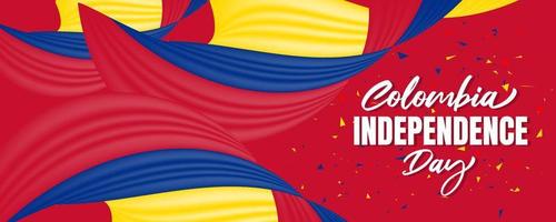 Colombia independence day with Colombia flag waving and red color background design vector