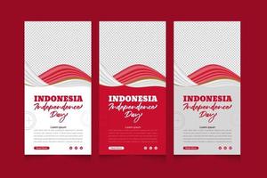 día de la independencia de indonesia con ondear banderas en 3d y diseño de plantilla de banner web vertical vector