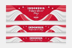 Indonesia independence day with 3d flag-waving web banner templet set design vector