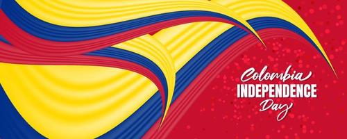 día de la independencia de colombia con bandera de colombia ondeando y diseño de fondo de color rojo vector