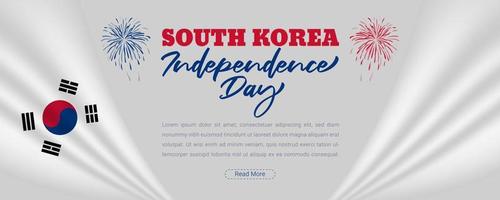 fondo de celebración del día de la independencia de corea del sur con diseño de ondear banderas en 3d vector