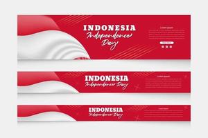 Indonesia independence day with 3d flag-waving web banner templet set design vector