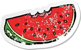 retro distressed sticker of a cartoon watermelon slice vector