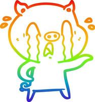 rainbow gradient line drawing crying pig cartoon vector