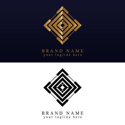 set of golden abstract rectangle logo in gold and black