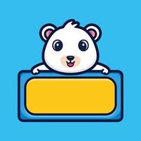 Cute bear with empty board cartoon character premium vector