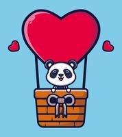 lindo panda volando con amor globo dibujos animados vector ilustración