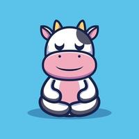 Cute cow do meditation premium vector