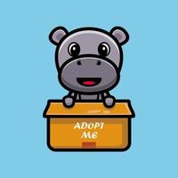 Cute hippo in box cartoon character vector illustration, Animal icon concept isolated premium vector