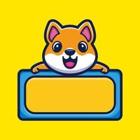 Cute dog with empty board cartoon character premium vector