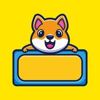 Cute dog with empty board cartoon character premium vector