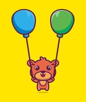 Lindo oso de peluche flotando con ilustración de vector de dibujos animados de globo