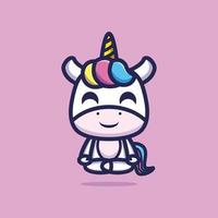 Cute unicorn do meditation premium vector