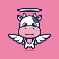 Cute cow angel cartoon character design premium vector