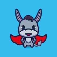 Cute donkey standing with red cloak cartoon character premium vector