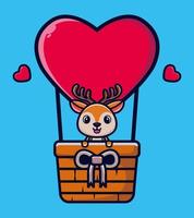 Cute deer flying with love balloon cartoon vector illustration