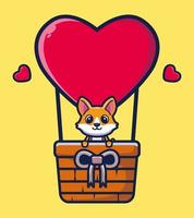 Cute fox flying with love balloon cartoon vector illustration