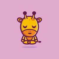 Cute giraffe do meditation premium vector