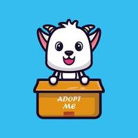 Cute goat in box cartoon character vector illustration, Animal icon concept isolated premium vector