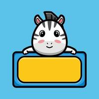 Cute zebra with empty board cartoon character premium vector