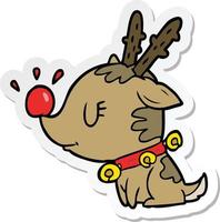 sticker of a cartoon christmas reindeer vector