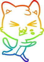 rainbow gradient line drawing cartoon cat hissing vector