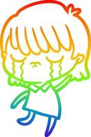 rainbow gradient line drawing cartoon woman crying vector