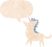 cartoon unicorn and speech bubble in retro textured style vector