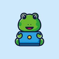 Cute frog cartoon working in front of a laptop. Animal technology icon illustration concept premium vector